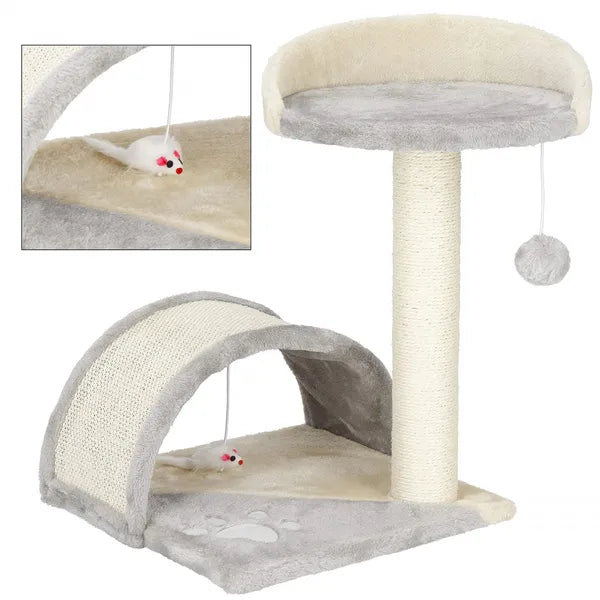 Macskabútor kaparófa, 2 szintes, 48 cm, szürke/krém MDF-poliészter