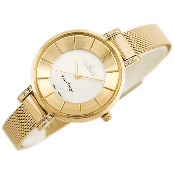 Női aranyszínű G. Rossi 10571 WR30 kvarc karóra, fémszíj, 34 mm