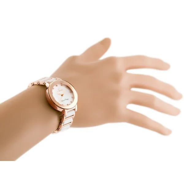 G. Rossi női karóra, rozéarany tok 37 mm, fehér/rozéarany fémszíj, quartz