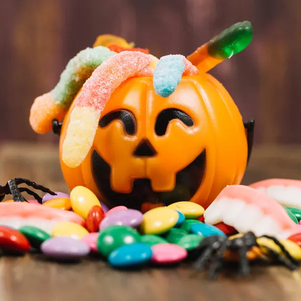 Halloween tök dekoráció, műanyag vödör fogantyús, 17 cm