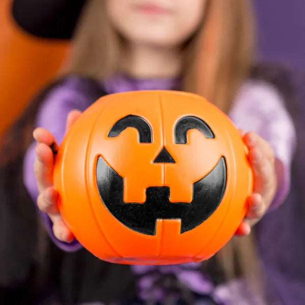 Halloween tök dekoráció, műanyag vödör fogantyús, 17 cm