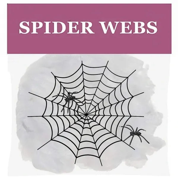 Halloween pókháló dekoráció 60 g, fehér poliészter, 2 pókkal