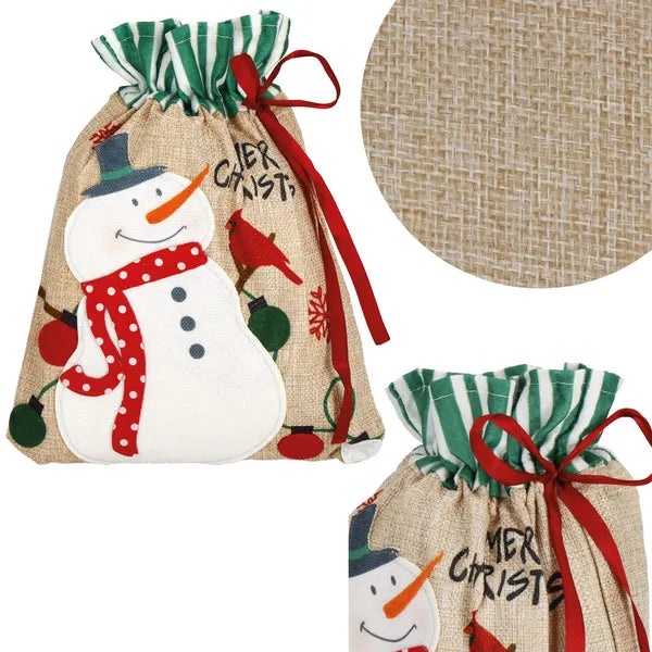 Karácsonyi ajándéktasak hóember mintával, poliészter, 29×20 cm