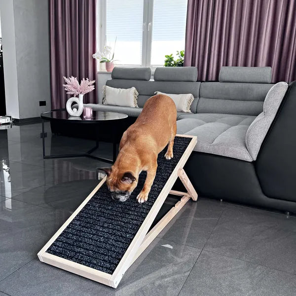 Állítható bükkfa kutyarámpa, 103×35,5 cm, 60 kg teherbírás