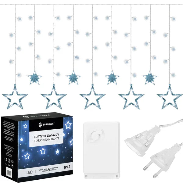 Csillagos LED fényfüggöny 4,2 m, 138 hideg fehér LED, beltéri
