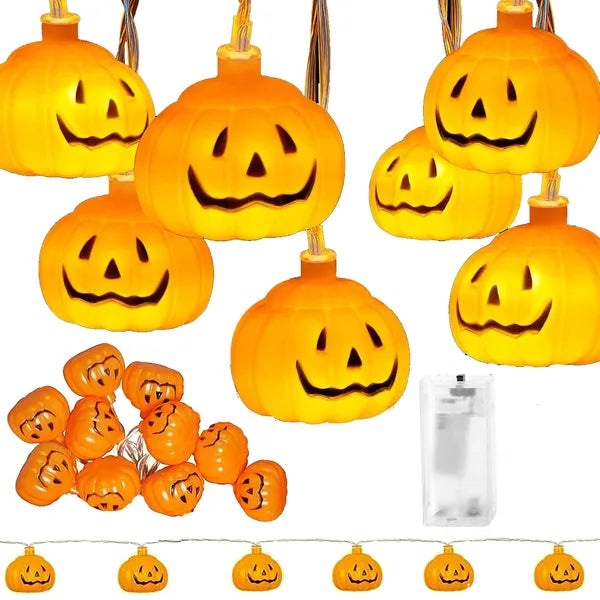 Halloween töklámpás fényfüzér, 10 meleg fehér LED, elemes, IP20