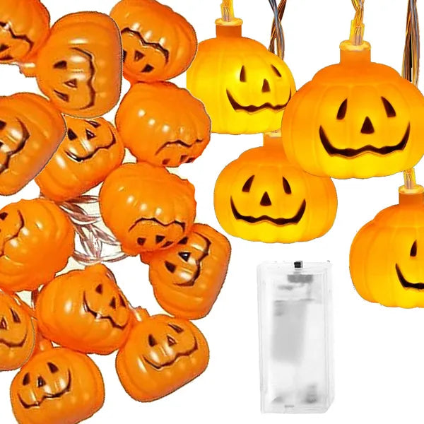 Halloween töklámpás fényfüzér, 10 meleg fehér LED, elemes, IP20