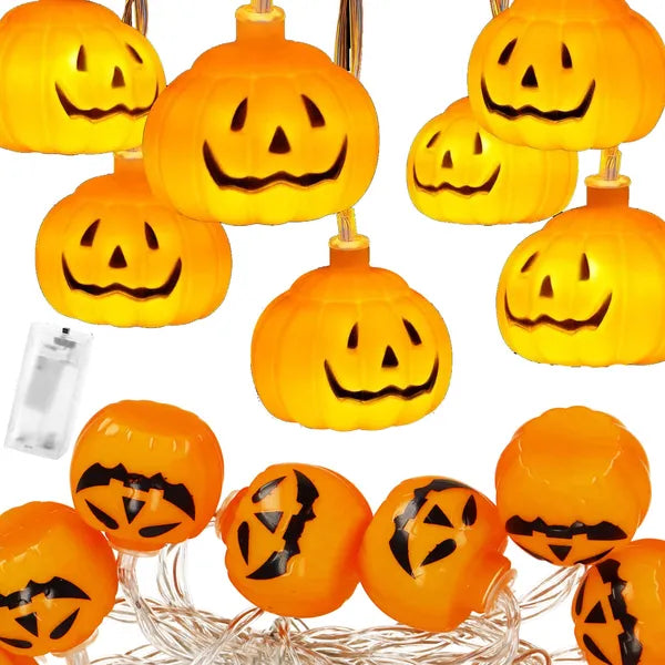 Halloween töklámpás fényfüzér, 10 meleg fehér LED, elemes, IP20