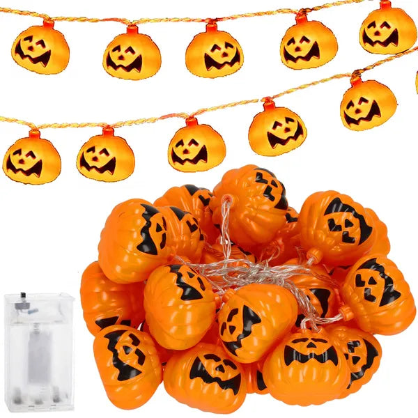 Halloween tökös LED fényfüzér 20 meleg fehér LED, elemes, 3 m