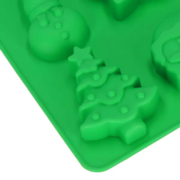 Zöld szilikon karácsonyi süteménykiszúró forma, 6 mintával, 30×17,5 cm