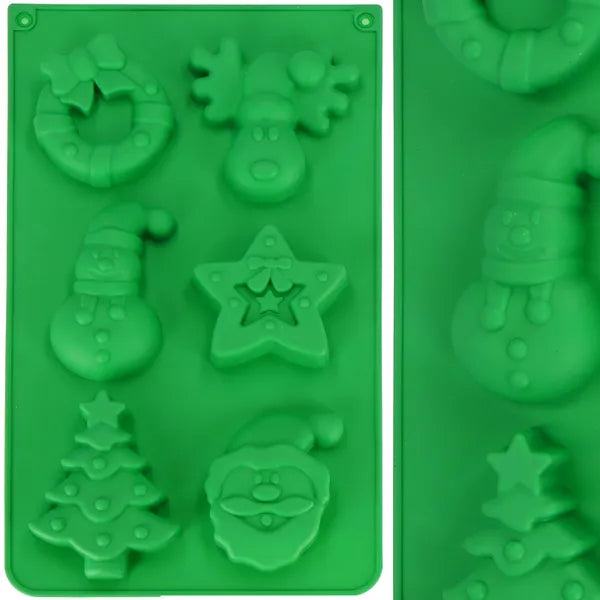 Zöld szilikon karácsonyi süteménykiszúró forma, 6 mintával, 30×17,5 cm