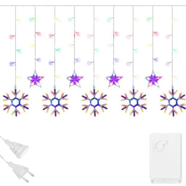 Multicolor hópehely LED fényfüggöny, 150 LED, 2,5 m, beltéri