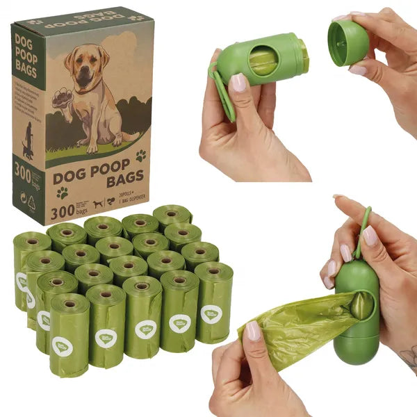Kutyaürülék-gyűjtő zacskó 300 db, 20 tekercs, adagoló klipsszel, zöld