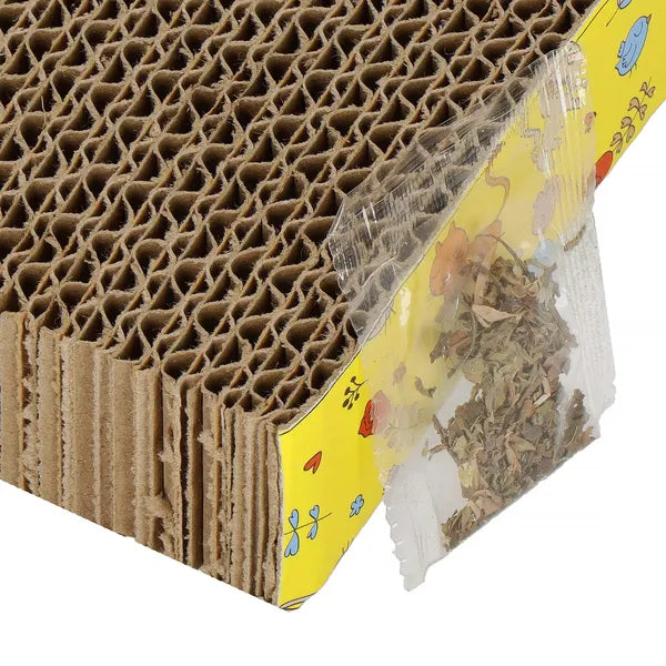Springos hullámos karton macskakaparó, 44x20 cm, szárított macskamentával