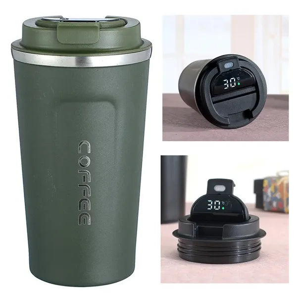 Zöld termoszbögre LCD hőmérő kijelzővel, 510 ml, rozsdamentes acél