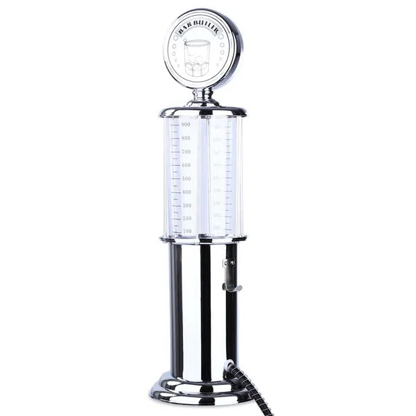 Benzinkút formájú italadagoló, pumpás pisztollyal, 950 ml, króm