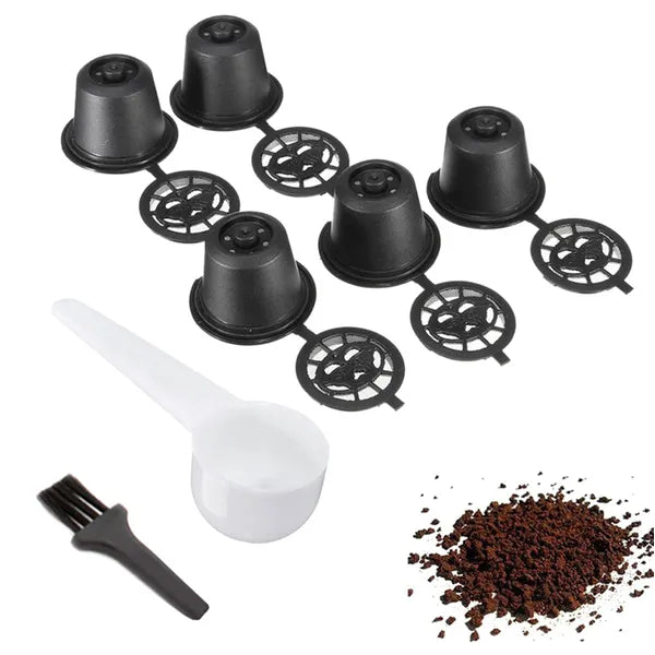 5 db újratölthető kávékapszula Nespresso-hoz, acélszűrő, 8 g, fekete