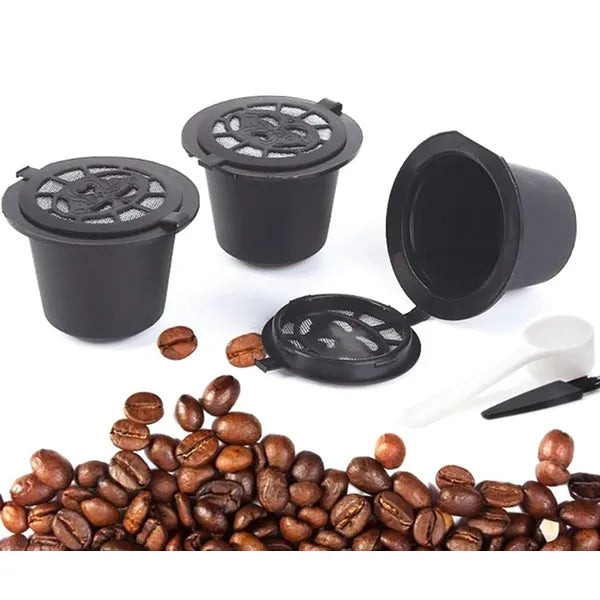 5 db újratölthető kávékapszula Nespresso-hoz, acélszűrő, 8 g, fekete