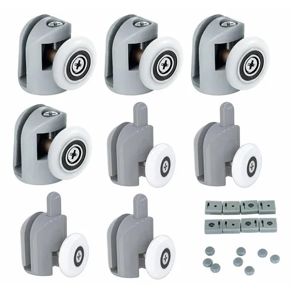Zuhanykabin ajtógörgő készlet, 8 db, rozsdamentes, Ø23 mm kerék