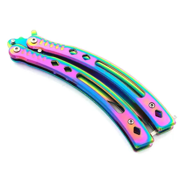 Butterfly edző balisong tréningkés, tompa pengével, szivárvány, 22,5 cm