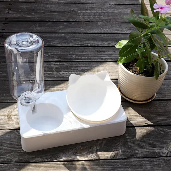 Fehér macska etetőtál 0,5 L automata vízadagolóval, 15°-os döntéssel