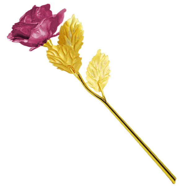 24 cm aranyszínű örök rózsa lila szirmokkal, ajándék díszdobozban