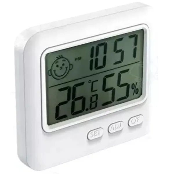 Beltéri LCD hőmérő-páratartalom mérő állomás, fehér, CR2032, falra szerelhető