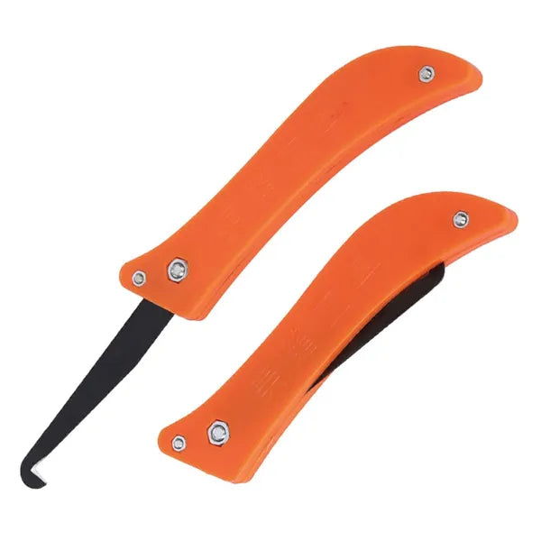 Fugakaparó kampós kés, 21,2 cm, acél penge, fekete–narancs