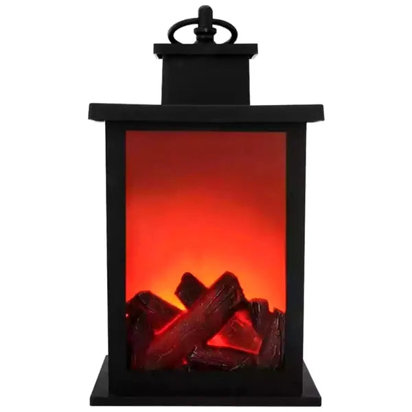 LED dekoratív lámpás kandalló-láng imitációval, fekete, 28 cm, időzítő