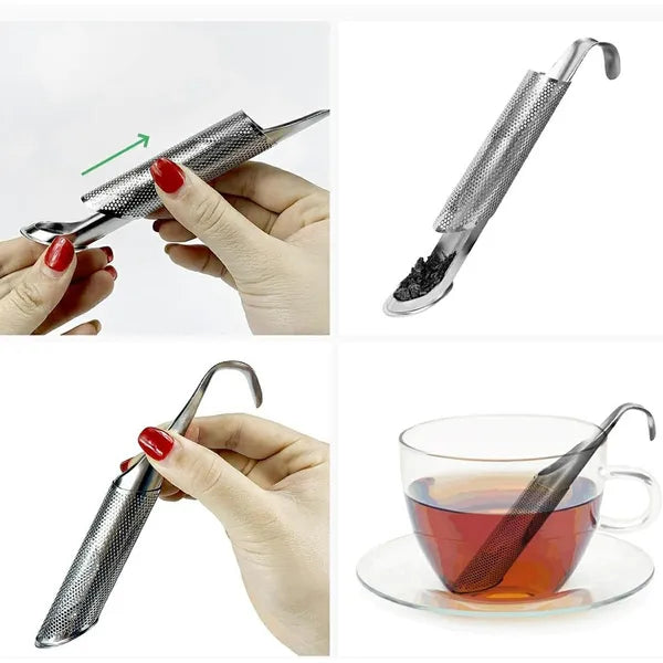 Rozsdamentes acél teafilter 15 cm-es, akasztós, 2 cm szűrővel