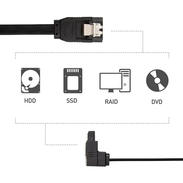 Derékszögű SATA III adatkábel, 45 cm, 6 Gb/s, fém rögzítő