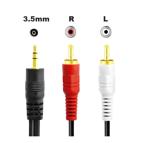 3,5 mm jack – 2x RCA (cinch) sztereó audio kábel, 1,25 m, aranyozott