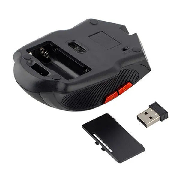 Vezeték nélküli gamer egér, 2.4 GHz, 1600 DPI, 5 gomb, piros-fekete