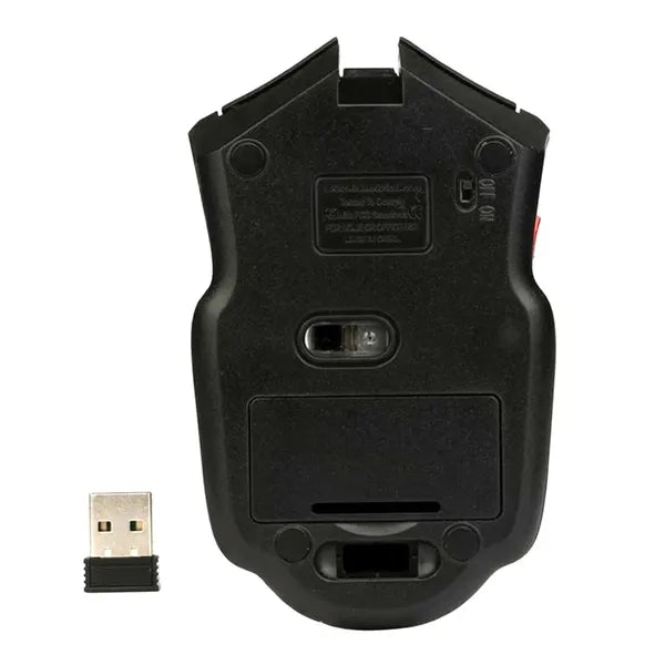 Vezeték nélküli gamer egér, 2.4 GHz, 1600 DPI, 5 gomb, piros-fekete