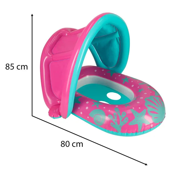 BESTWAY 34091 Baba úszó kör felfújható csónak üléssel és baldachinnal rózsaszín 1-2 éves korig 18kg