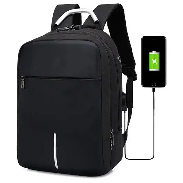 Fekete vízálló lopásgátló laptop hátizsák, USB-A port, 15,6″