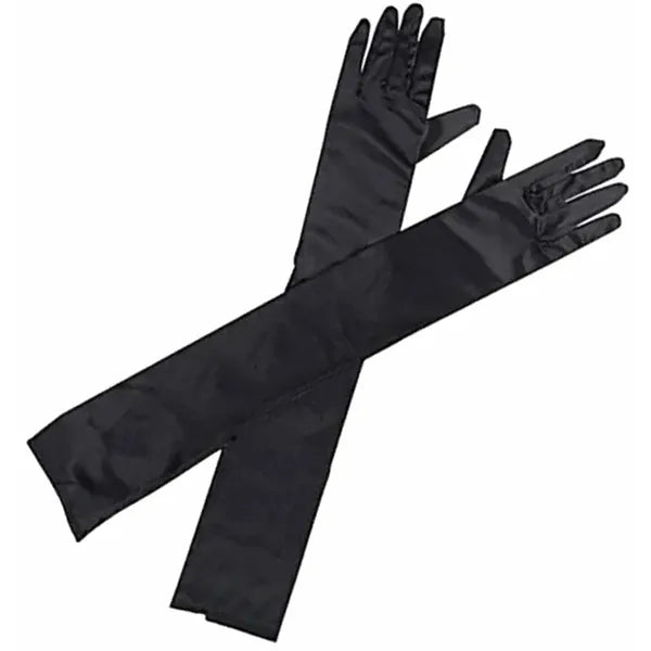 Fekete hosszú szatén retro estélyi kesztyű, 52 cm, univerzális