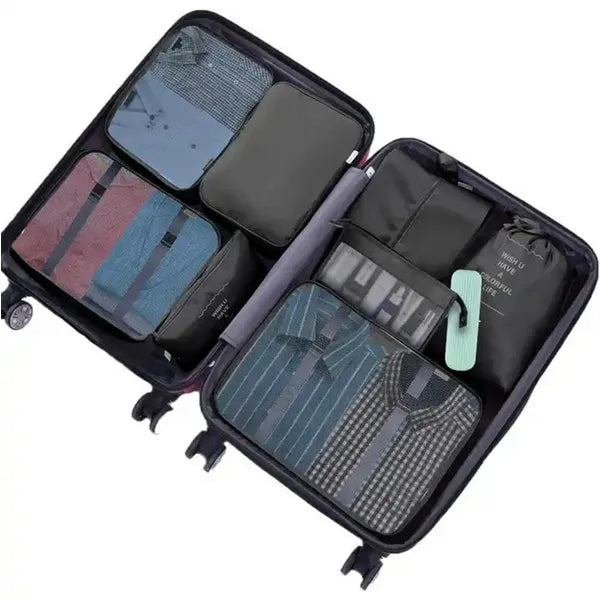 Utazó rendszerező készlet 8 db, szürke, cipzáras táskák