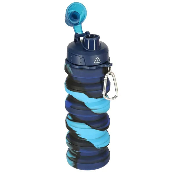 Összecsukható szilikon kulacs karabinerrel, 500 ml, kék