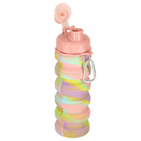 Szilikon összecsukható sport kulacs fogantyúval, 500 ml, szivárvány