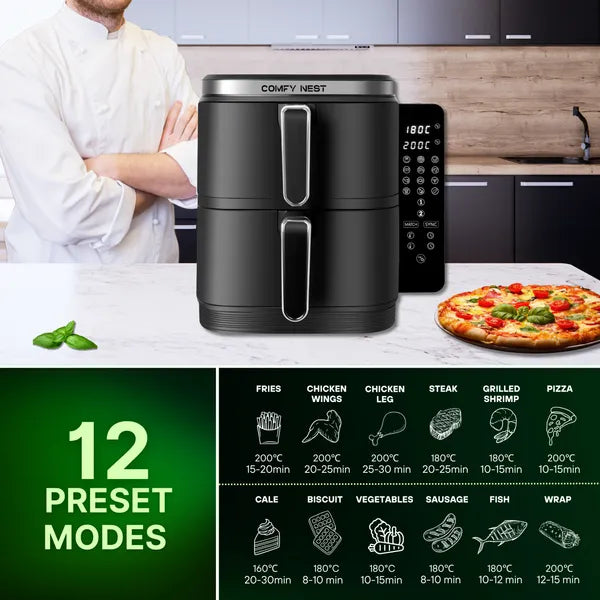 Dupla kosaras digitális légsütő 2800 W, 11 l, független szabályzással