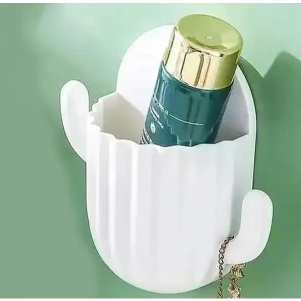 Öntapadó fali fogkefe- és kozmetikatartó két oldalsó akasztóval, fehér