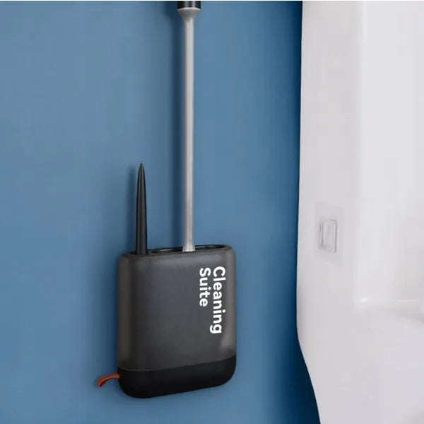 Szilikon WC kefe szett 2 darabos, fali tartóval, fekete