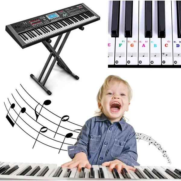 Zongora és keyboard billentyű matrica készlet, 56 db, C-dúr, színes