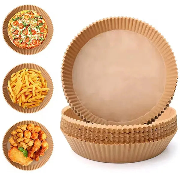Air fryer kerek sütőpapír betét, 20 cm, 50 db, barna, víz- és olajálló