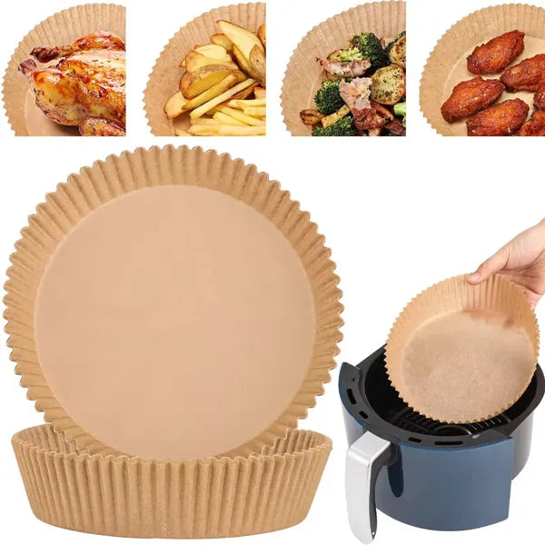 Air fryer kerek sütőpapír betét, 20 cm, 50 db, barna, víz- és olajálló