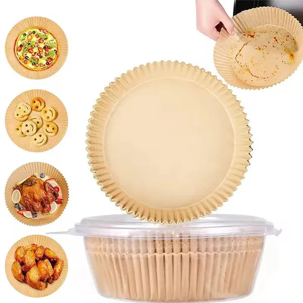 Air fryer kerek sütőpapír betét, 20 cm, 50 db, barna, víz- és olajálló