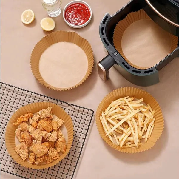 Air fryer kerek sütőpapír betét, 20 cm, 50 db, barna, víz- és olajálló