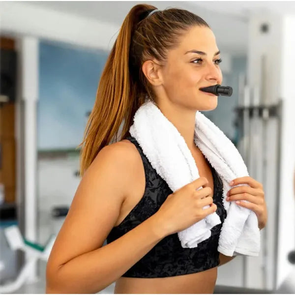 Hordozható légzésfejlesztő edzőkészülék állítható ellenállással, fekete