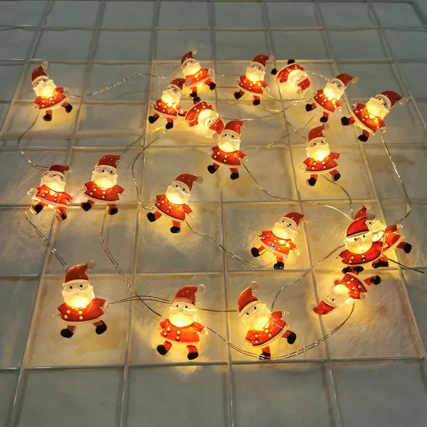 20 LED-es Télapó karácsonyi fényfüzér, 2 m, elemes, fehér fény